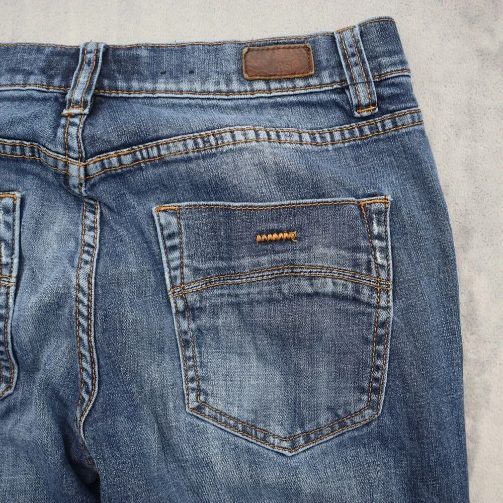 RS Pants Mens 32 Blue New York Slim Straight Mid Rise Zip Dark Wash Denim Jeans